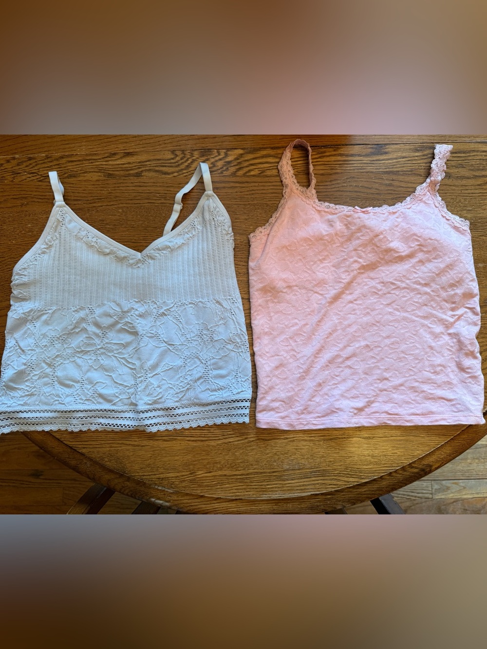 Aerie Lace-Trim Camisoles in Pink and White